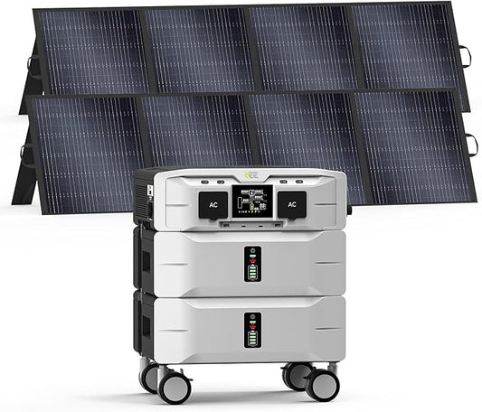 IEE SP5000 Solar Generator 5000W, 5120Wh Power Station with 2x200W Solar Panels, 5 AC Outlets(9000W Surge), 120V/240V Dual Voltage, LiFePO4 Battery for Home Backup Outdoors Camping RV Emergency