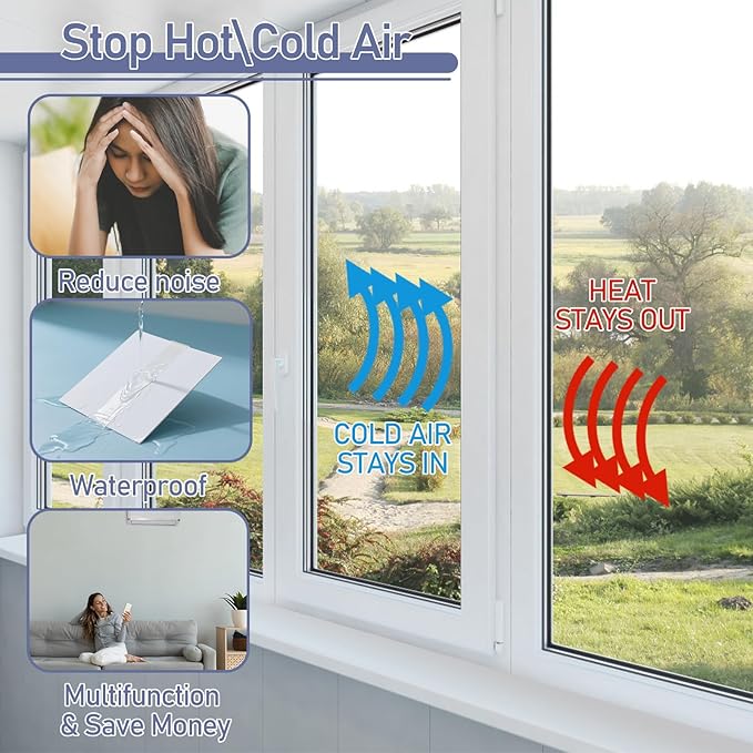 Window Sealing Tape,4 PCS 2in*33Ft Weather Sealing Tape, Preventing Air Flow from Entering Through Window Gaps, Avoiding The Loss of Cold Air in Summer and The Entry of Cold Air in Winter
