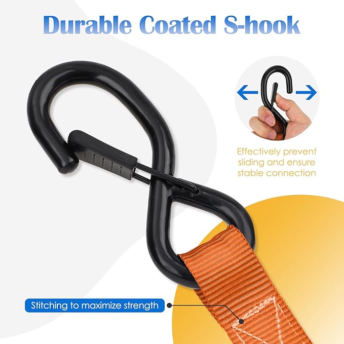 Ratchet Straps, 1.5 inch x 8.2 ft(4 Pack) Heavy Duty Tie Down Straps, Ratchet Tie Down Straps with Soft Loops-5,208 lbs (Orange)