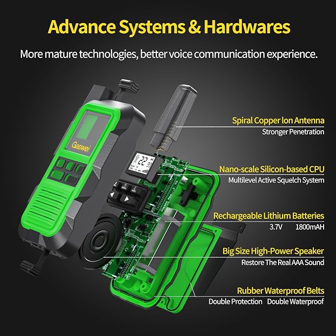 G2pro Walkie Talkies Long Range for Adults, Waterproof, Shock Resistant & Rechargeable Two-Way Radio with VOX 2 Pack(Green)
