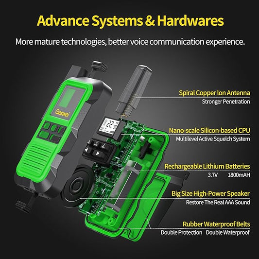G2pro Walkie Talkies Long Range for Adults, Waterproof, Shock Resistant & Rechargeable Two-Way Radio with VOX 2 Pack(Green)