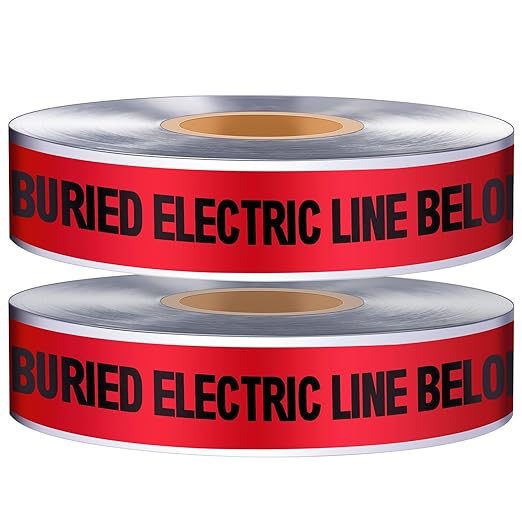 2 Roll 2 Inch x 1000 Feet Detectable Safety Tape Buried Gas Line Electrical Caution Safety Warning Tape for Underground Buried Electric Wire Gas, Black Print(Red)