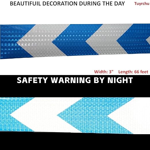 Reflective Tape Blue White 3 inch Wide for Automobile, Outdoor Waterproof High Visibility Safety Warning Adhesive Strips (66 feet)