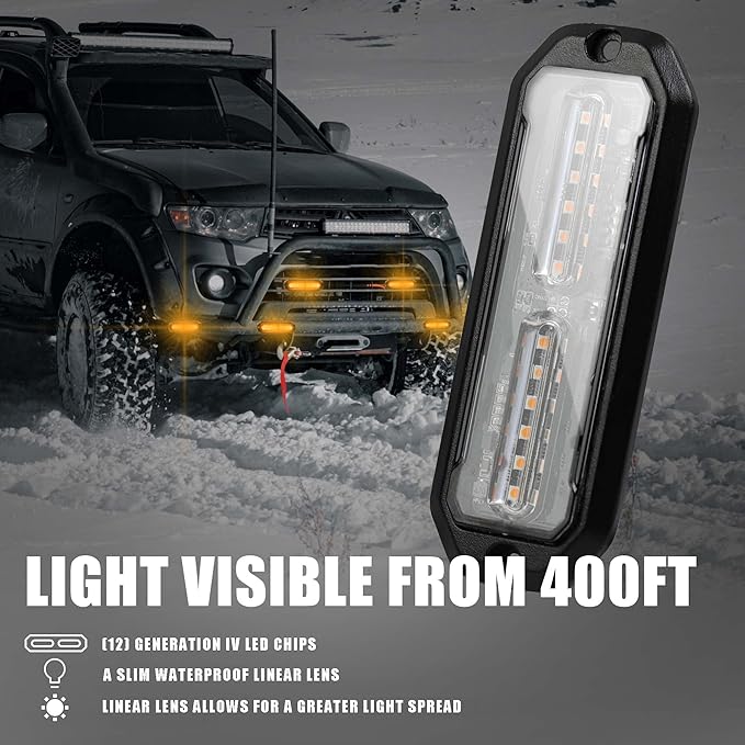 WINECO Amber led strobe lights for trucks 8pcs 12-LED Surface Mount Flashing Strobe Lights kit for Trucks Car Vehicles LED Mini Grille Grill Strobe Light Head Emergency Hazard Warning lights