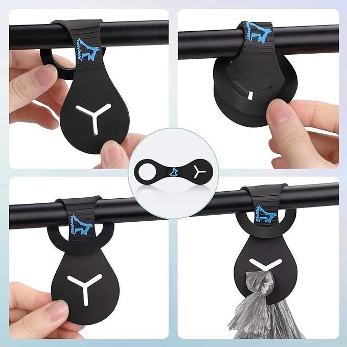 PuppyDoggy Dog Poop Bag Holder for Leash Waste Bag Carrier Dog Poop Bag Dispenser for Walking Running Bicycle Accessory 4 Pieces (Black + Mixed Blue)