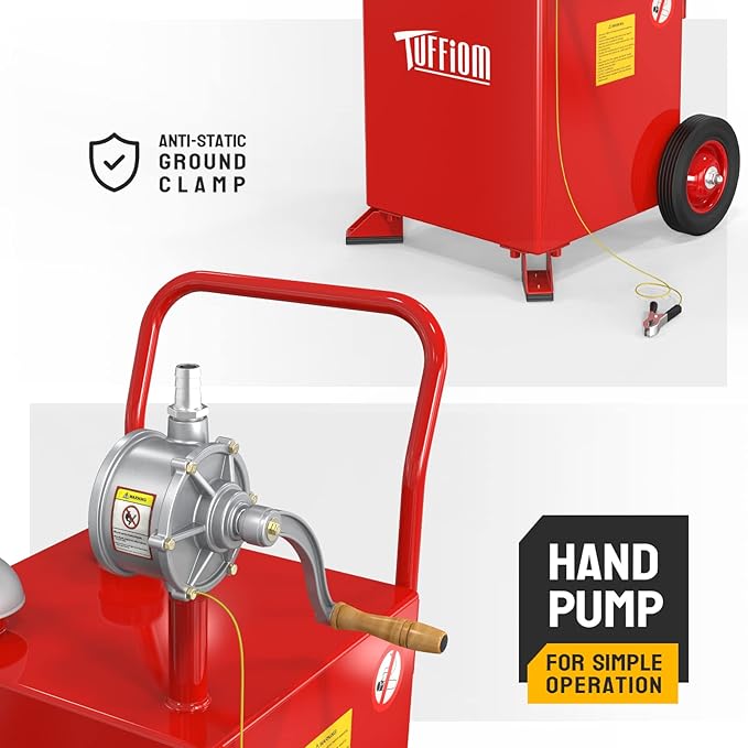 TUFFIOM 15 Gallon Fuel Gas Caddy w/Wheels & Manual Siphon Pump, Portable Diesel Fuel Transfer Storage Tank w/8.9ft Hose, Gasoline Can Container for ATV Car Mowers Tractor Boat Motorcycle