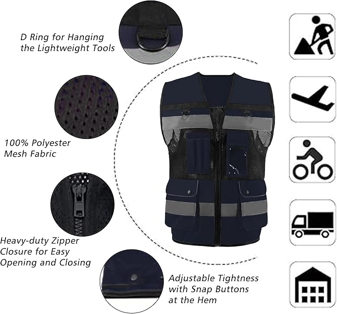 Safety Vest High Visibility Reflective Construction Vest for Men Women