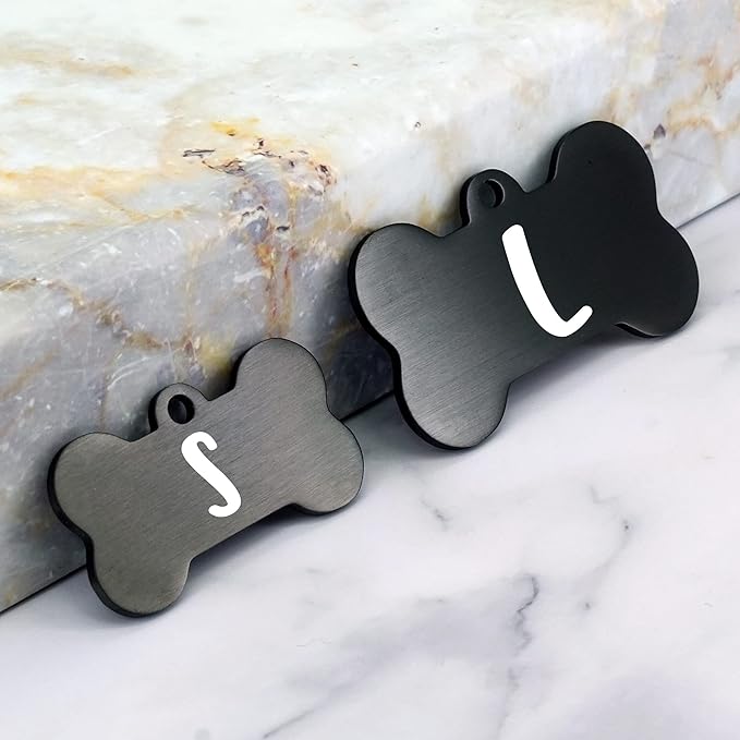 Ultra Joys Personalized Dog Tags for Pets - Durable Stainless Steel Customizable Dog Cat ID Tags - Dog Tags for Safety Optional Engraved on Both Sides -Bone Shape Dog Tag Large Size, Black