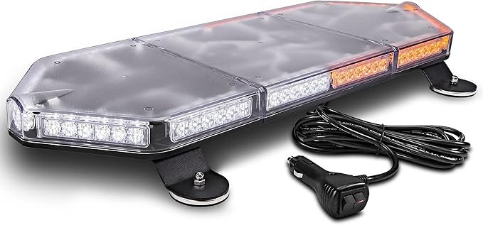 NanoFlare NFMB80 26" 12V 80W Amber White LED Strobe Mini Light Bar [SAE Class 1] [Magnet/Permanent Mount] Yellow Clear Rooftop Rotating Safety Flashing Emergency Police Lightbar for Truck Vehicles