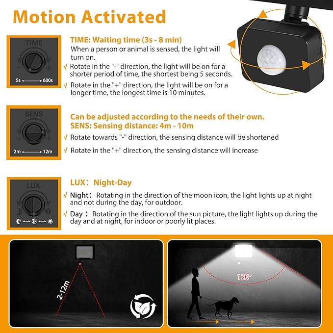 2 Pack 50W LED Motion Sensor Flood Light,LED Work Light with Plug,Super Bright IP66 Waterproof Floodlights Outdoor 5000K Daylight Dusk to Dawn 8800LM Security Light for Garage,Front Porch,barn