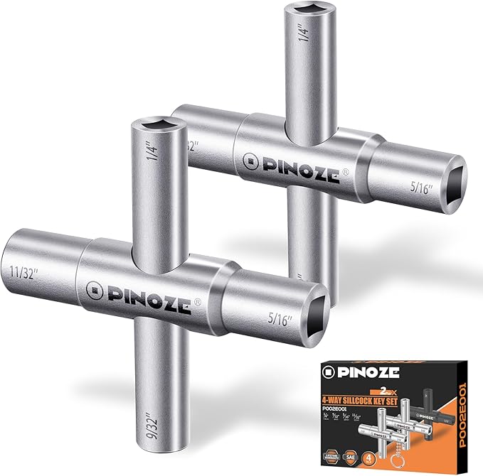 4 Way Sillcock Water Key, 1/4", 9/32", 5/16", 11/32", 2-Pack Steel Multi-Function Utility Key for Sillcocks Faucets Valves Spigots, Silver