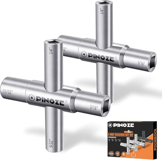 4 Way Sillcock Water Key, 1/4", 9/32", 5/16", 11/32", 2-Pack Steel Multi-Function Utility Key for Sillcocks Faucets Valves Spigots, Silver