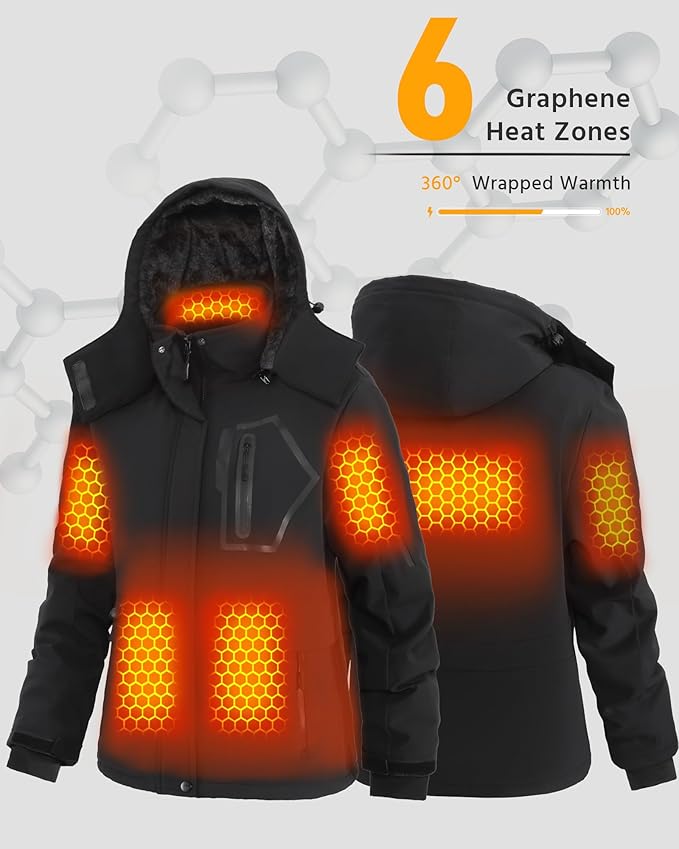 Wulcea Graphene Heated Jacket For Women 12V 18400mAh Fast Charge With Large Capacity