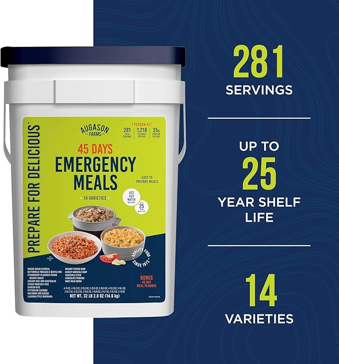 Augason Farms 45 Day Emergency Food Supply Kit, Dehydrated Meal Survival Food Bucket