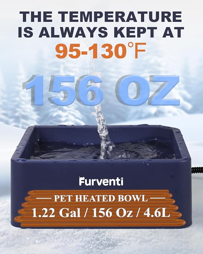 Heated Water Bowl for Dog Cat,1.22 Gallon,Outdoor Waterproof Heated Pet Water Dish with 79" Chew Resistant Cord for Rabbit, Chicken, Duck, Squirrel (Dark Blue)