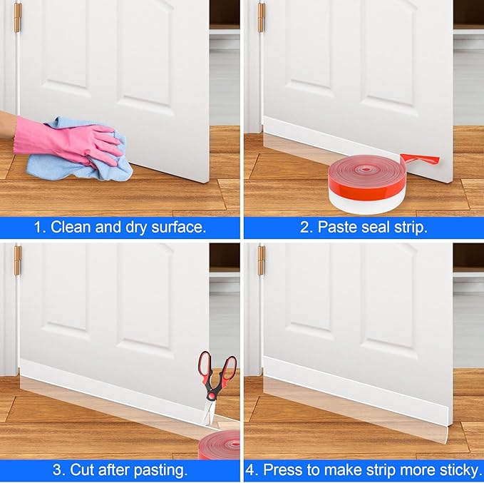 ToLanbbt Weather Stripping Silicone Door Seal Strip 2 in x 40 ft Door Draft Stopper Self Adhesive Door Draft Tape, Side & Bottom Gaps Insulation Strip for Glass Shower Door Sliding Door Window, Clear