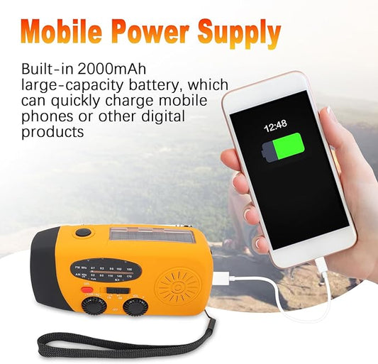 Yunir Emergency Radio, Solar Hand Crank Portable AM FM Radio Phone Charger with 2000mAh Battery, for Camping Hiking Power Outage (European Version)