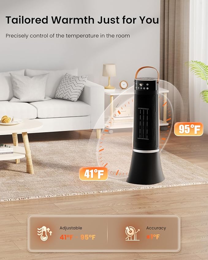 Space Heaters for indoor use large room, 24" 12ft/s Electric Heater with Remote, 1500W Electric Heaters with 75°Oscillation, 1-12H Timer, PTC Electric Heater for Large Room, Bedroom Home Office