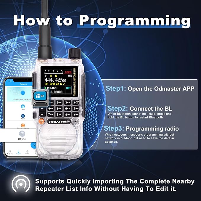 TIDRADIO TD-H3 Ham Radio Type C & Wireless Programming(4PCS Batteries)，8-Band Long Range Walkie Talkies Rechargeable Handheld Portable Full-Featured 2 Way Radios- Crystal, Full Kit