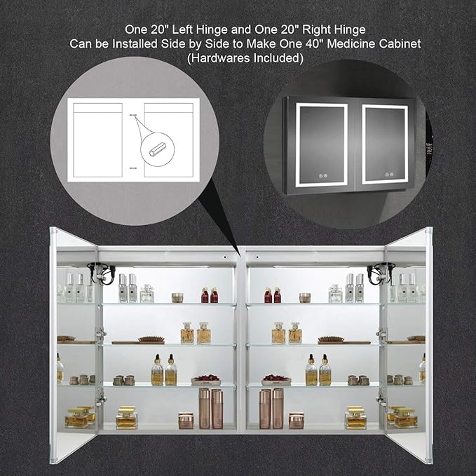 Blossom LED Mirror Medicine Cabinet with Lights, 20x32 Inch | Left Hinge LED Medicine Cabinet Mirror for Bathroom | Recessed or Surface with Defogger, 3 Color Dimmer | Makeup Mirror