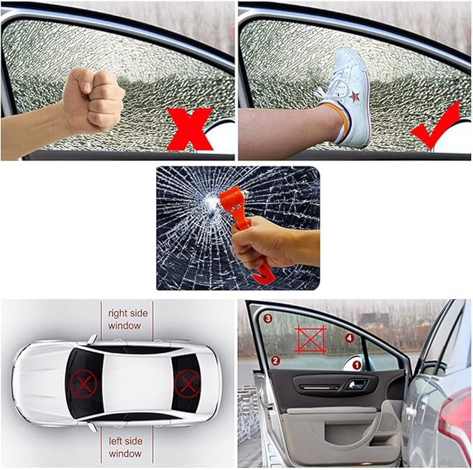 4 PCS Car Safety Hammer,with Car Window Glass Hammer Breaker and Safety Seat Belt Cutter 2-in-1 Emergency Escape Tool, Survival Kit Red