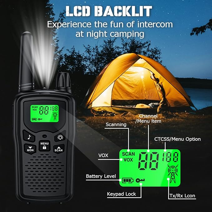 Black Walkie Talkies Rechargeable Long Range Two-Way Radios with 22 FRS,2-Way Radios UHF Handheld Transceiver Walky Talky with Flashlight Li-ion Battery and Charger（2 Pack Black）
