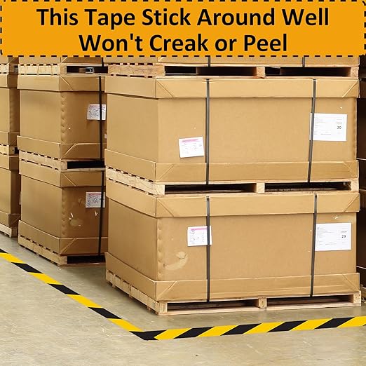 Beieverluck 6 Rolls Black & Yellow Caution Tape Roll 2'' x 108 FT Warning Safety Tape Floor Marking Tape Hazard Tape for Warehouse, Gym, Walls, Pipes and Equipment