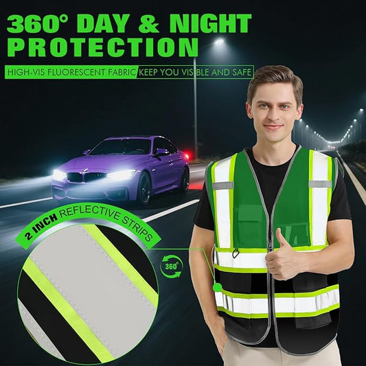 BeautyWill 10 Pack Custom Logo Safety Vest ANSI Class 2 High Visibility Reflective Vest Personalized Construction Vest Bulk