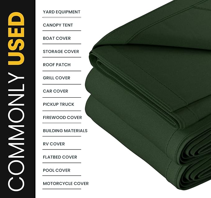 PROTARP Heavy Duty 14 OZ Water Resistant Canvas Tarp, UV Resistant Tarpaulin Cover with Rustproof Brass Grommets, Multipurpose for Canopy, Roof, Camping, Woodpile (Olive 8'X16')
