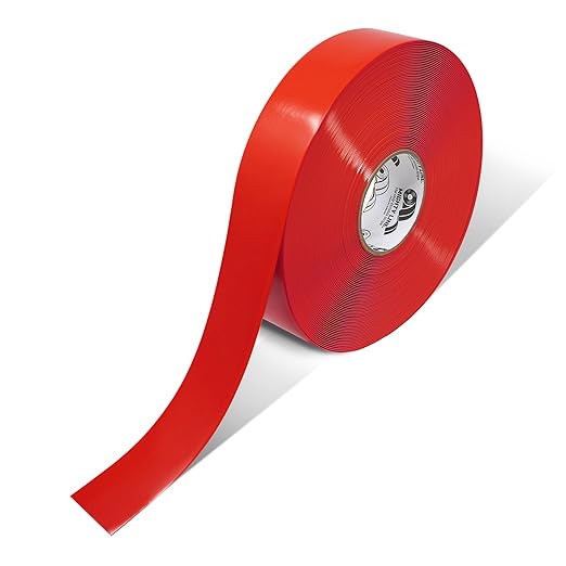 Mighty Line Solid Floor Marking Tape for Safety, Caution, Warning, Heavy-Duty, Peel and Stick Adhesive, Beveled Edge Design, Industrial Quality, 2 inch, 100' Roll, Red