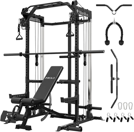 Mikolo Power Cage, 2000LB Power Rack with Independent Dual Pulley System, Multi-Function Home Gym Workout Machine for Cable Crossover
