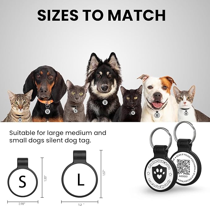 Silicone Dog Tags Personalized for Pets with QR Code, Emergency Contact Info, Anti-Lost, Scan Location Alerts(Black-L)