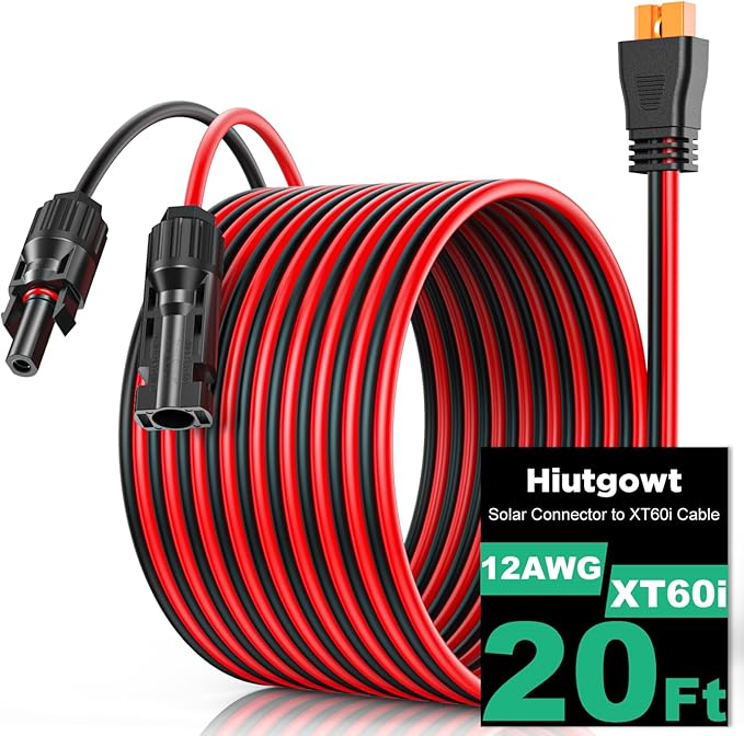 12AWG XT60i Solar Cable 20FT, Solar to XT60i Cable 3 10 15 25 30 40 50FT, Solar Panel Connector to XT60i Extension Cable, XT60i Charging Cable for Portable Power Station - 20Ft