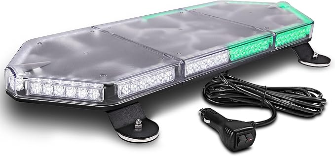 LAMPHUS NanoFlare NFMB80 26" 12V 80W Green White LED Strobe Mini Light Bar [SAE Class 1] [Magnet/Permanent Mount] Roof top Rotating Safety Flashing Emergency Police Lightbar for Truck Vehicles