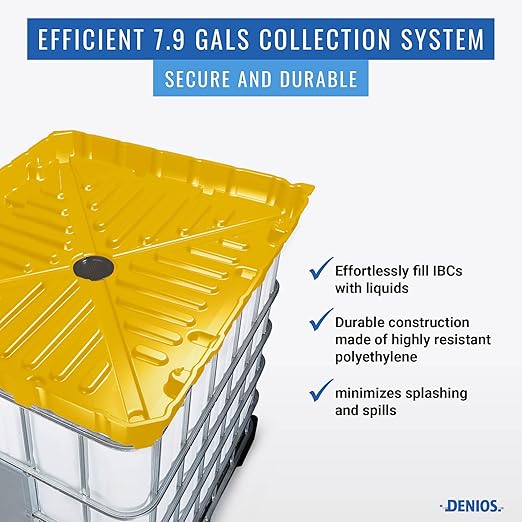DENIOS® IBC Tote Funnel - 49.5"x42"x5" | Extra Large Funnel | Wide Mouth for IBC Totes | Perfect for Fast, Spill-Free Liquid Transfer | Heavy-Duty Large | Yellow | Tote not Included