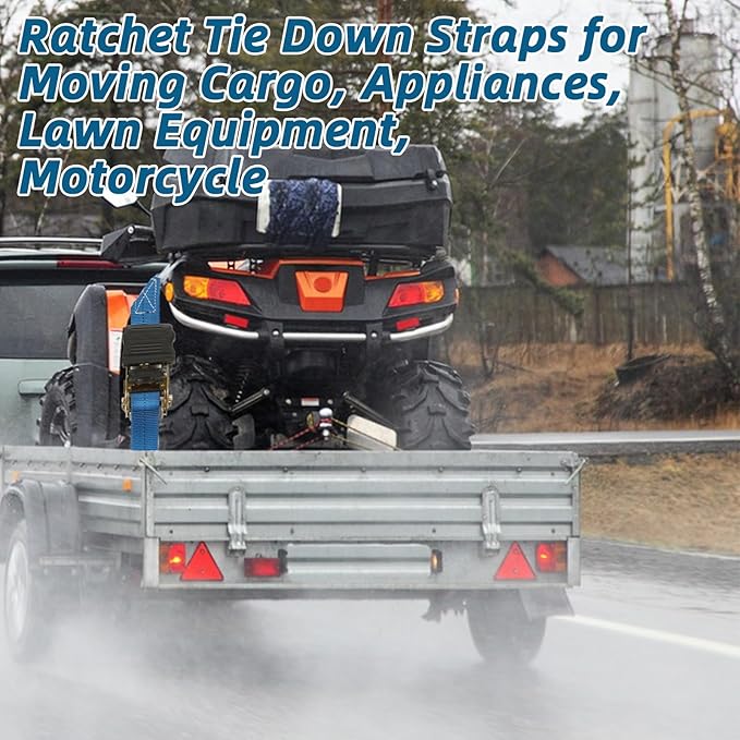 4Pack Ratchet Straps, 20Ft Ratchet Tie Down Straps, 1700 LB Break Strength Ratchet Cargo Straps with Safety Lock S Hooks & Soft Loops for Moving Cargo, Motorcycle, Appliances, Lawn Equipment