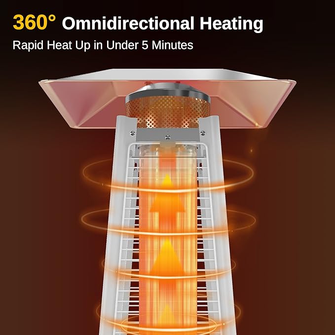 EAST OAK Pyramid Patio Heater, 48,000 BTU Outdoor Patio Heater All Stainless Steel, Quartz Glass Tube Propane Heater, Triple Protection System, With Wheels, Outdoor Heater for Commercial & Residential