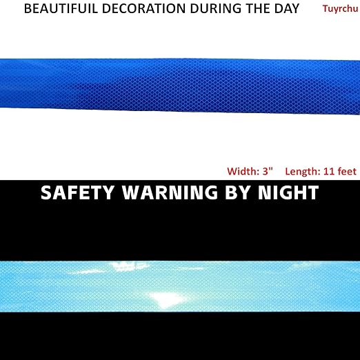 Non Fading Reflective Tape Blue 3 inch, Outdoor Waterproof High Visibility Warning Industrial Marking Tape, Safety Stickers (11 feet)