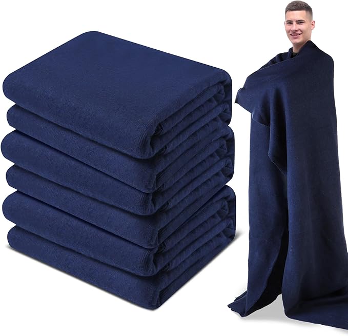 Preboun 3 Pieces Wool Camping Blanket Bulk 60" x 80" Military Wool First Aid Fire Retardant Blanket Queen for Outdoors Camping Stadium Picnics Travel Car Survival Kits(Navy)