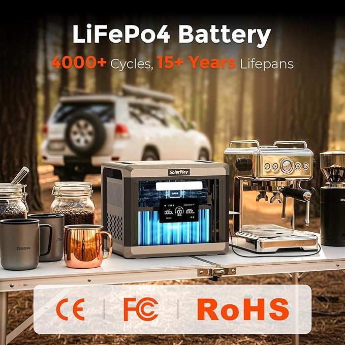 SolarPlay Solar Powered Generator 2400W/2160Wh, for Camping, Home Backup, and Power Outages, Fast Charging LFP Battery, 4 AC Outlets Emergency Q2501 Portable Power Station