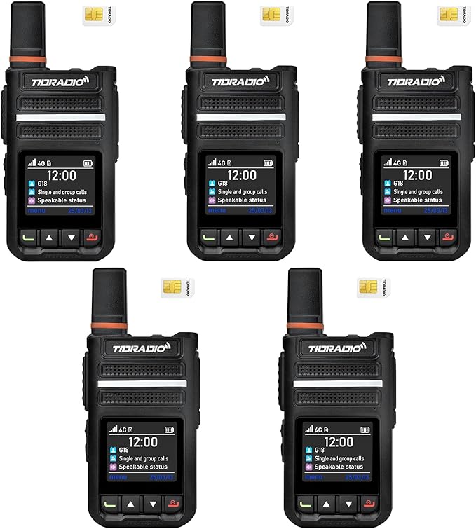 TIDRADIO TD-G18 Rapid Walkie Talkies Unlimited Range 6000+ Miles, Long Range Nationwide PTT 4G LTE PoC Radio with SIM Card Global Use for Family, Logistics, Company -5Pack