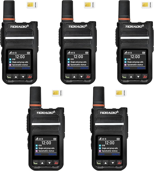 TIDRADIO TD-G18 Rapid Walkie Talkies Unlimited Range 6000+ Miles, Long Range Nationwide PTT 4G LTE PoC Radio with SIM Card Global Use for Family, Logistics, Company -5Pack