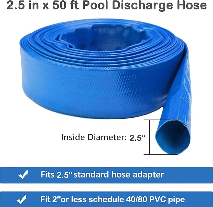 Eastrans 2.5" x 50 FT Pool Backwash Hose,Flat 4 inch Width,Heavy Duty Flat Discharge Hose,Weather and Burst Resistant, Best Pool Hoses for Inground Pools,Pool Filter Hose & Pool Drain Hose