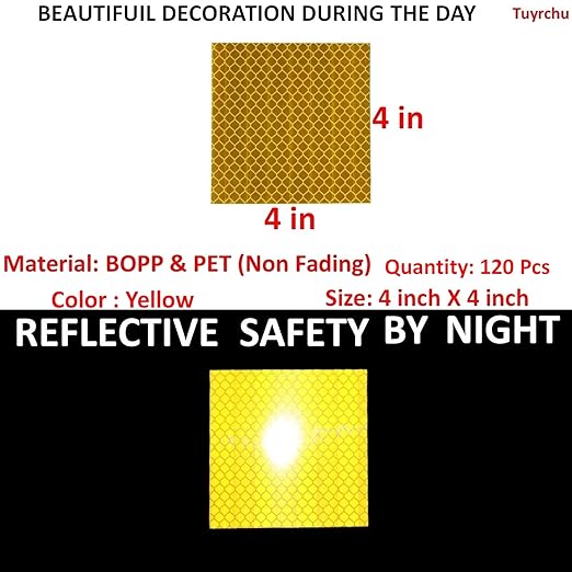 Yellow Reflective Stickers 4 inch X 4 inch, Outdoor Waterproof High Visibility Warning Safety Adhesive Reflector Tape (120 Pcs)