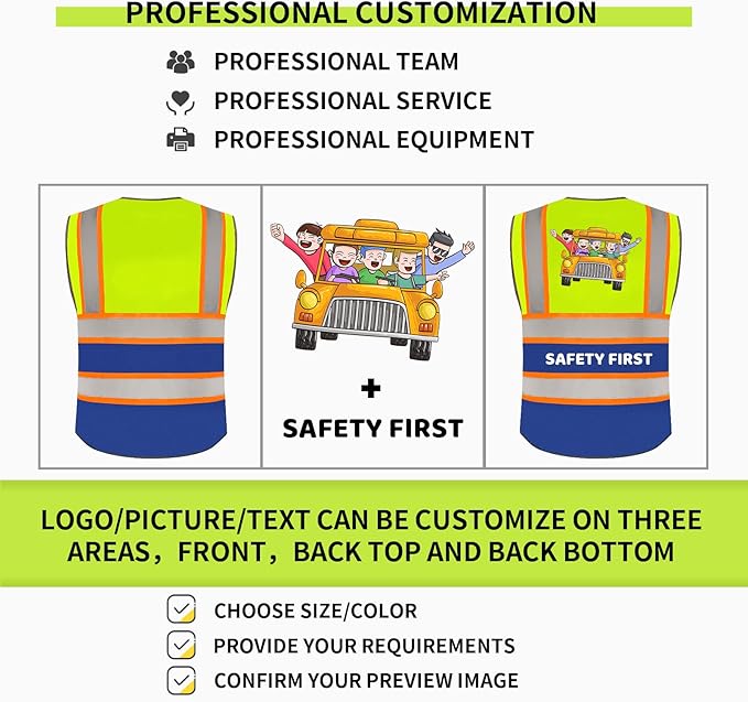 BeautyWill Custom Logo Safety Vest Class 2 High Visibility Reflective Vest for Men - Personalized Logo Team Vest