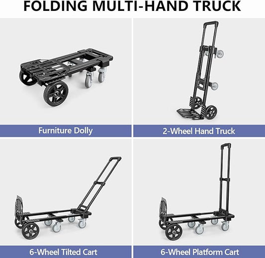 KEDSUM 3-in-1 Convertible Hand Truck Dolly, 600LBS Heavy Duty Dolly Cart with Wheels, Dolly Cart with Adjustable Handle & Caster Wheels for Home,Office,School, 6 Wheels Innovative Design, Collapsible