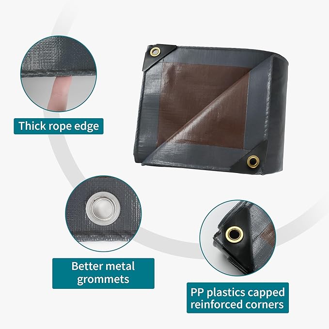 TARPAL tarp 10x10 Feet Super Heavy Duty Tarps Cover 20mil Waterproof UV Protection Rip and Tear Proof Tarpaulin with Grommets(Grey/Brown)