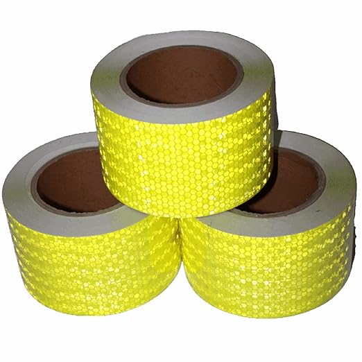 Fluorescent Yellow Reflective Tape Outdoor Waterproof 3 inch Wide, High Visibility Warning Safety Industrial Marking Tape (68 feet,3 Rolls)