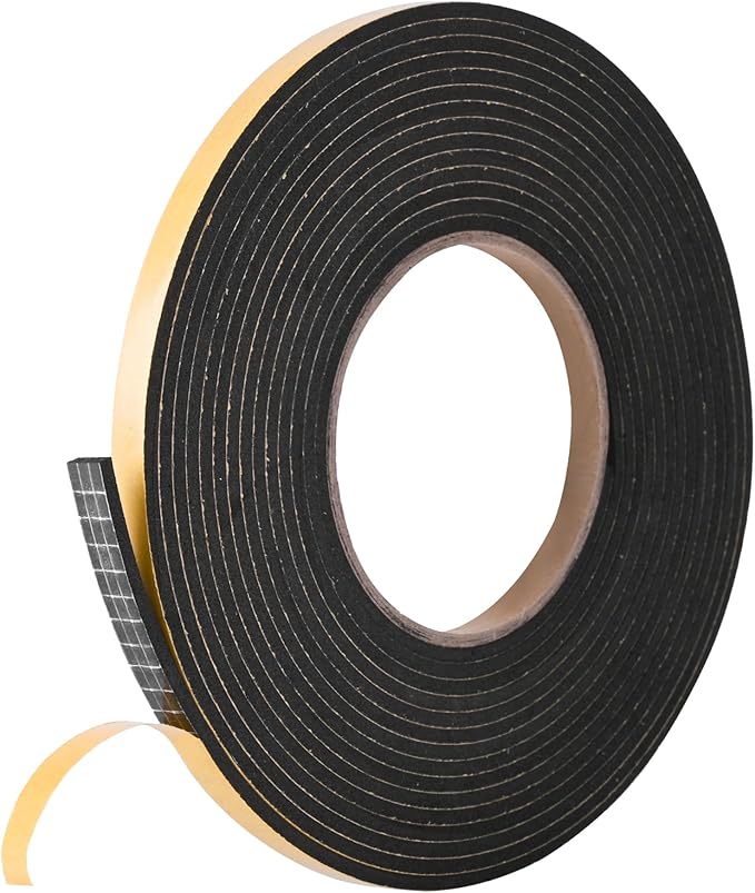 Kikerike Self Adhesive Foam Tape Weatherstrip 1/4In x 1/8In x 13Ft High Density Foam Insulation Strips Seal Weather Stripping with Strong Adhesive for Door and Window Sound Isolation Soundproofing