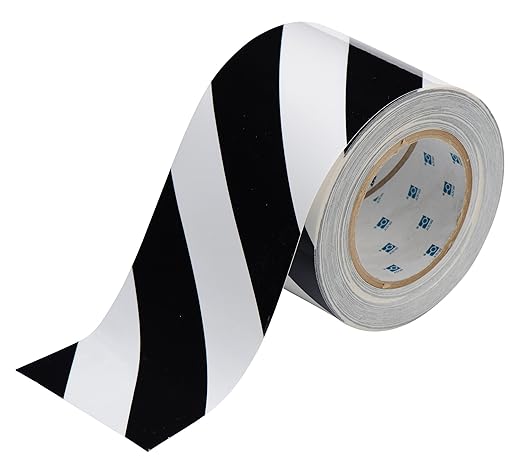 Brady - 104349 ToughStripe Nonabrasive Diagonal Stripes Floor Marking Tape, 100' Length, 3" Width, Black and White (Pack of 1 Roll)